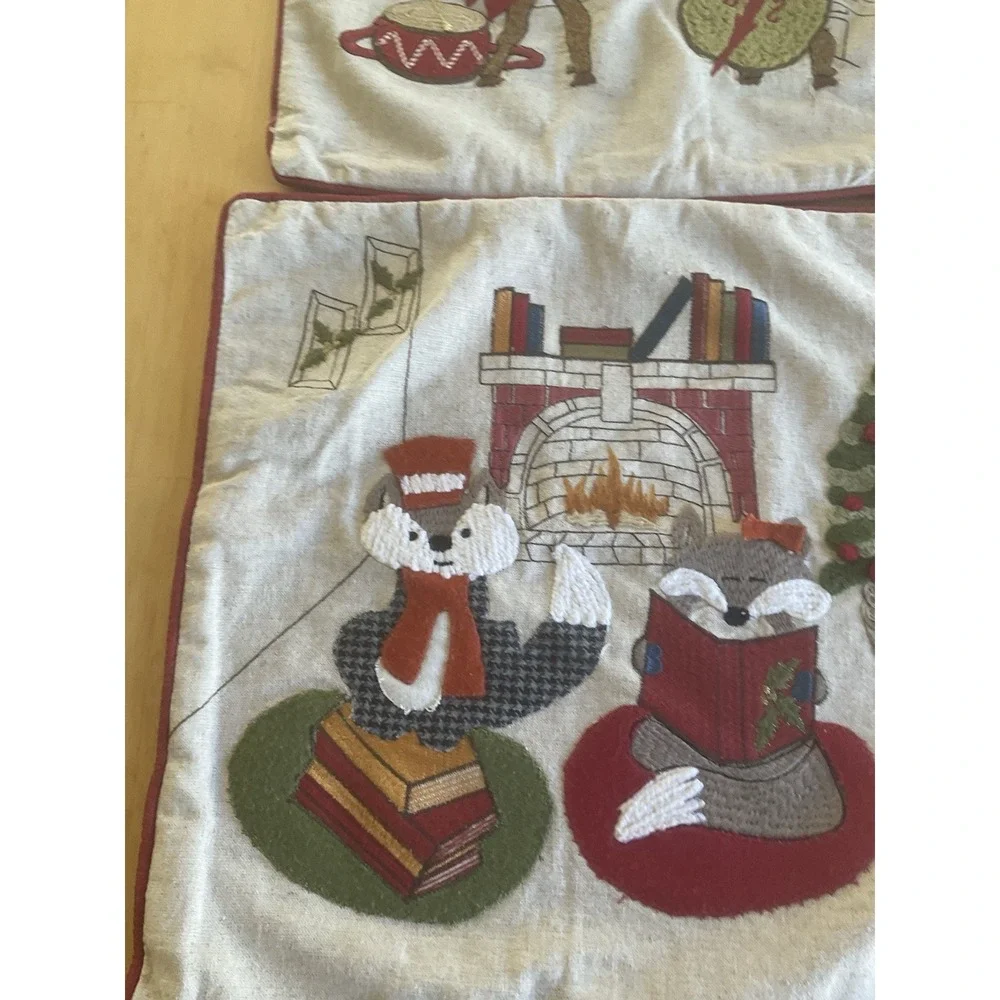 2 Embroidered Holiday Square Throw Pillow Covers Christmas World Market